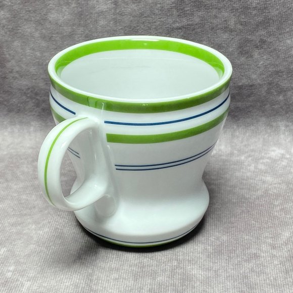 2007 Starbucks White Coffee Mug Green Band Blue Stripes Tea Cup 12oz Microwave a - Picture 5 of 11